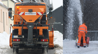 Winterdienst in Baden-Baden mit Schneeschieber und Streuen der Straßen und Gehwege